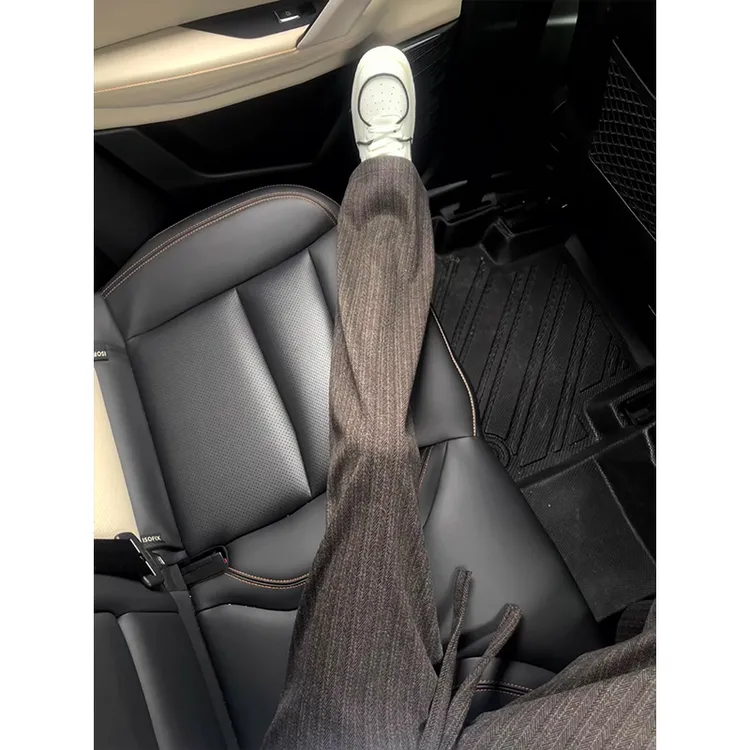 美式复古咖色毛呢休闲裤男秋冬季垂感美拉德裤子人字纹直筒拖地裤