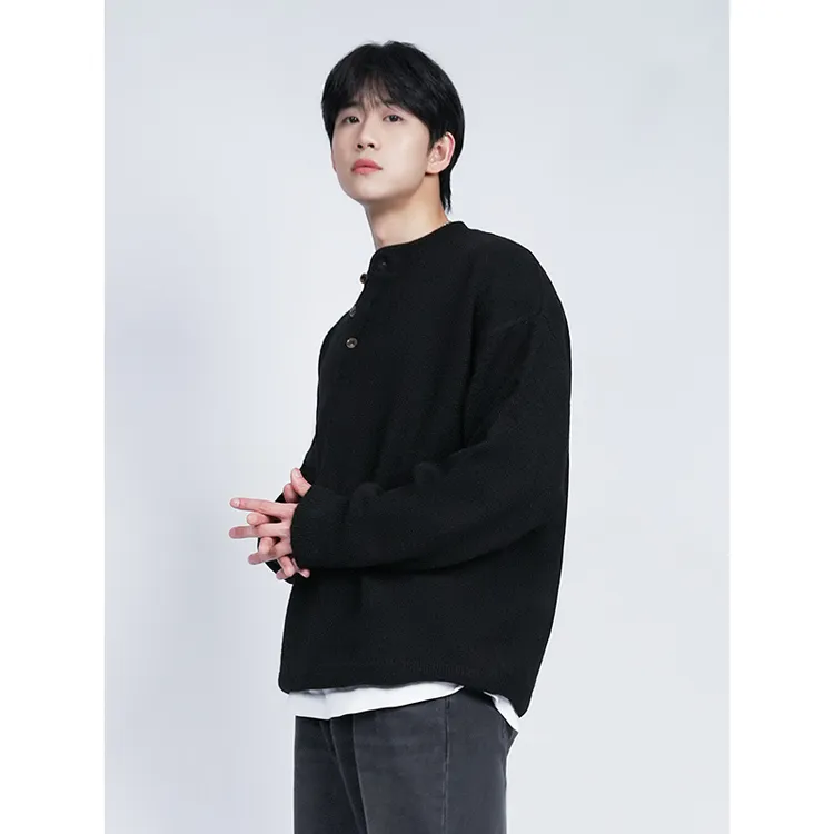 GXG男装 中性风亨利领毛衣男秋季2024慵懒针织衫#G24D204079