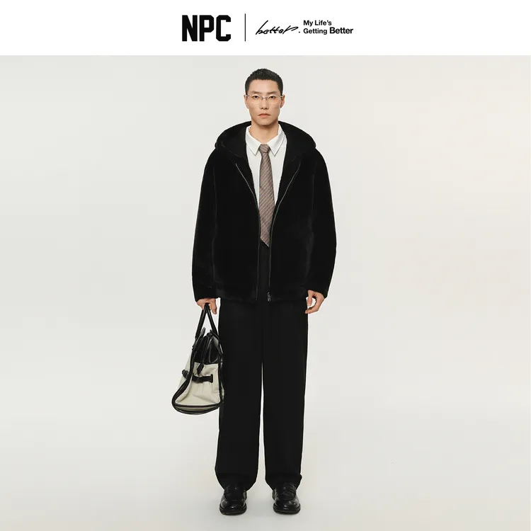 NPC潮牌皮毛一体仿水貂绒环保皮草连帽拉链外套保暖抗风NP5ATJ10