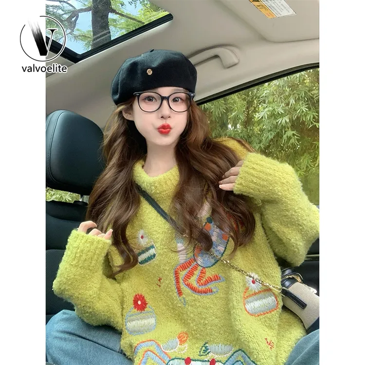 VALVOELITE重工刺绣毛衣女2024新款秋冬季加厚慵懒宽松复古针织衫