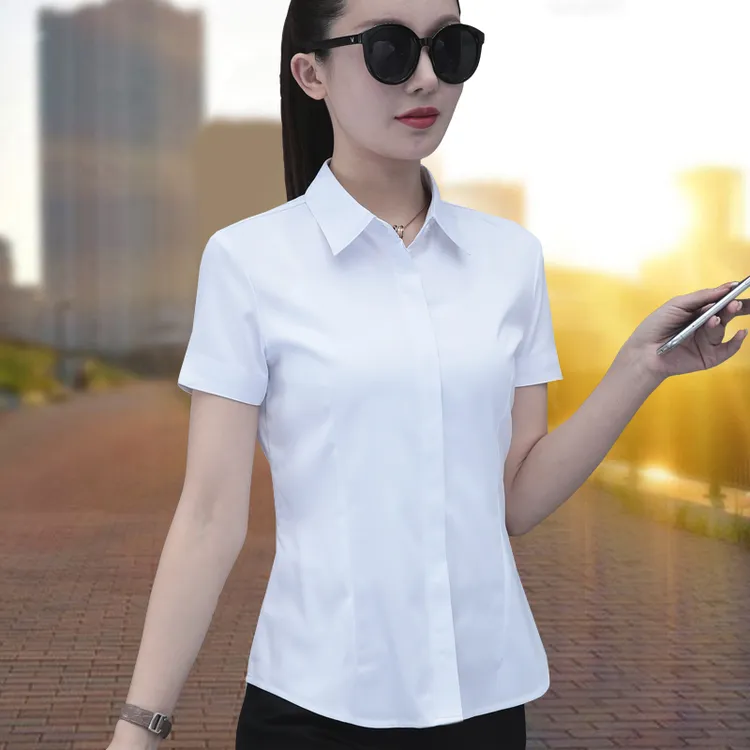 弹力职业衬衫女短袖2025夏季新款韩版修身百搭工装工作服免烫衬衣