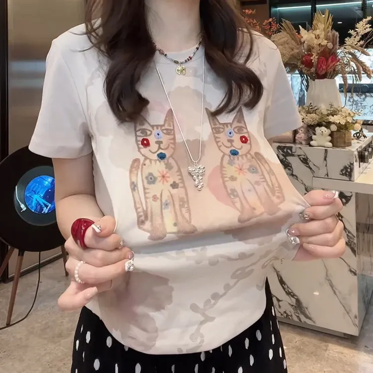 2025春夏高级感短袖正肩印花T恤衫上衣LK2503123