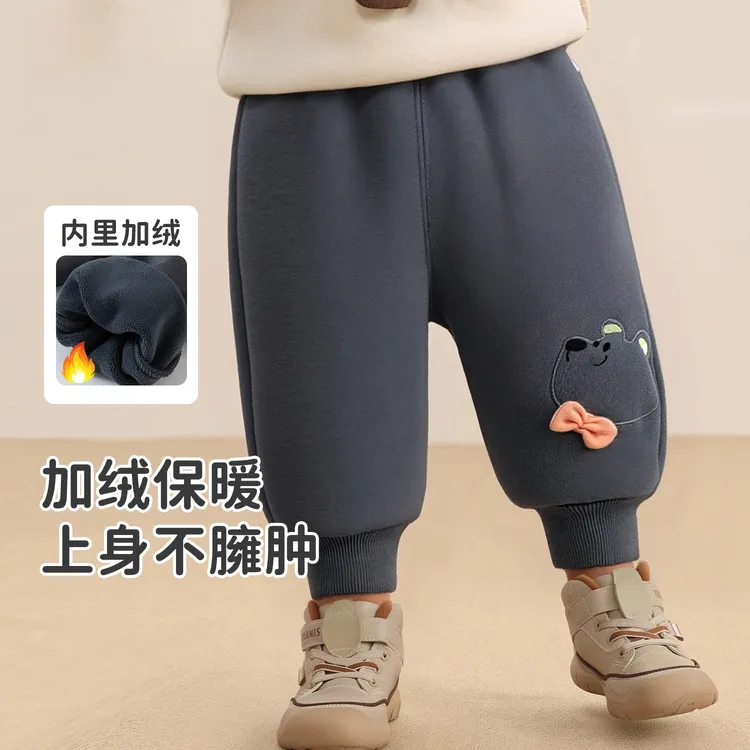 宝宝加绒裤子外穿秋冬男童女童一体绒冬季保暖运动裤卫裤儿童长裤