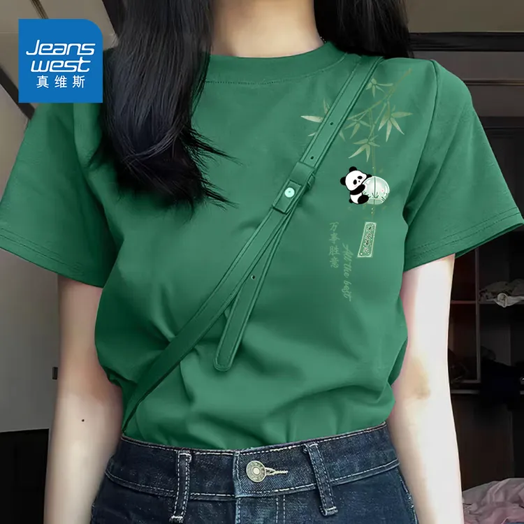真维斯短袖t恤女2025新款爆款夏季纯棉宽松半袖国风设计感上衣