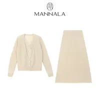 MANNALA丨“温柔力”山羊绒桑蚕丝V领拼接蕾丝针织衫套装 Q4686