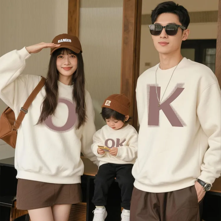 ok亲子装卫衣2025新款秋季装一家三四口不一样母子女外套童装情侣