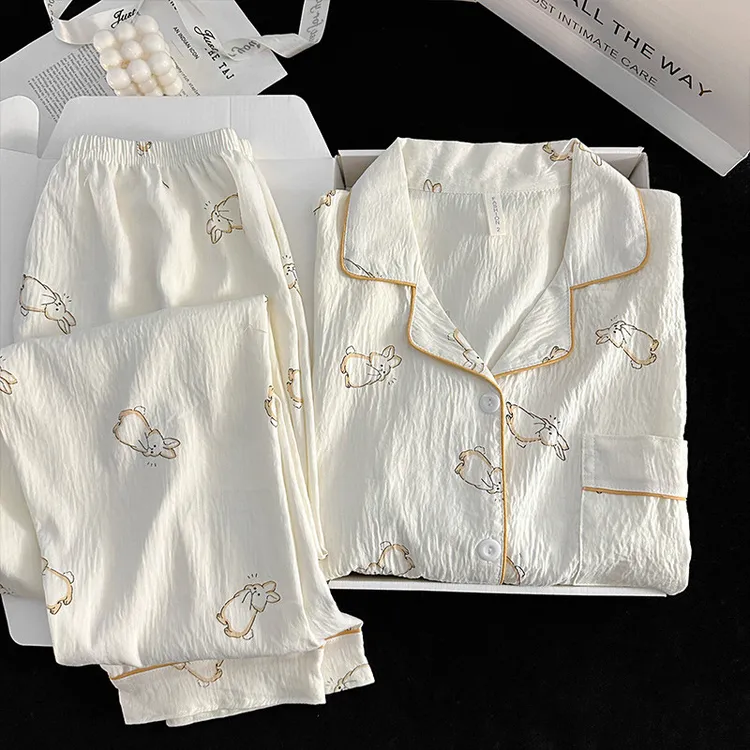 短袖睡衣女夏季薄款新款长裤甜美云朵棉夏天可外穿家居服套装