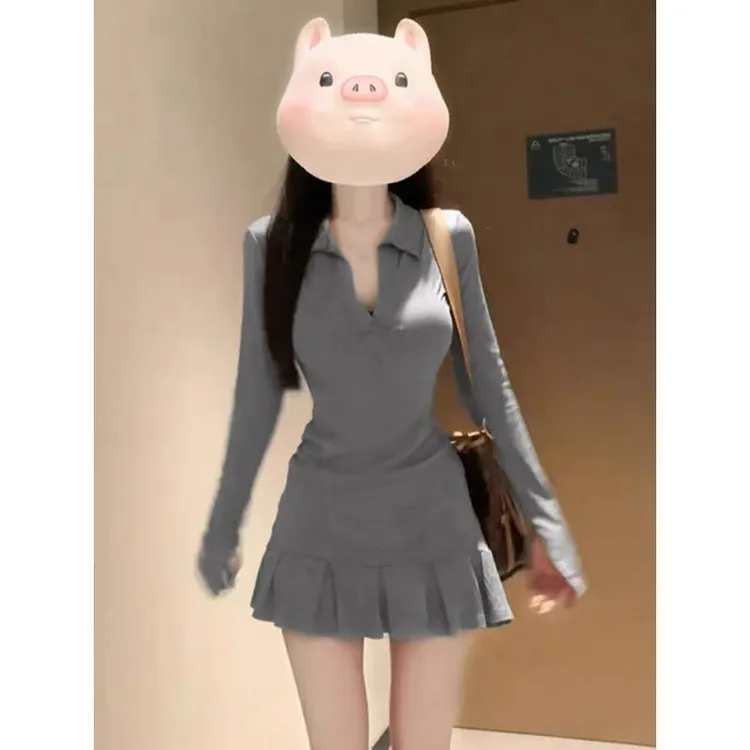 韩系高级感黑色连衣裙子女2025早初春季新款修身收腰包臀短裙套装