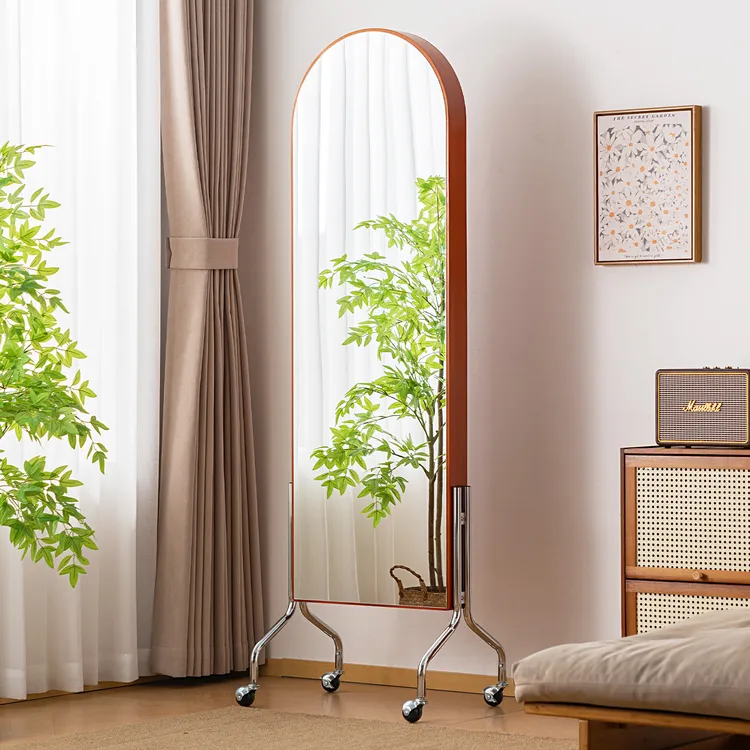 实木穿衣镜子中古全身镜家用移动卧室试衣旋转落地复古收纳杂志架