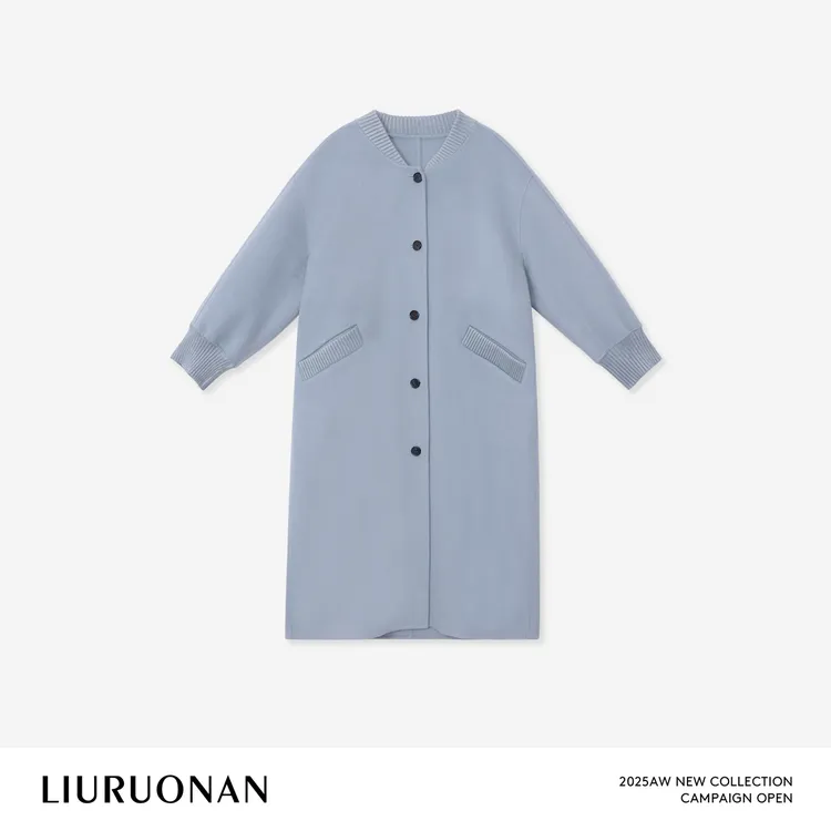 LIURUONAN 25WIN【北海道】慵懒风立领长袖大衣宽松单排扣毛呢外套