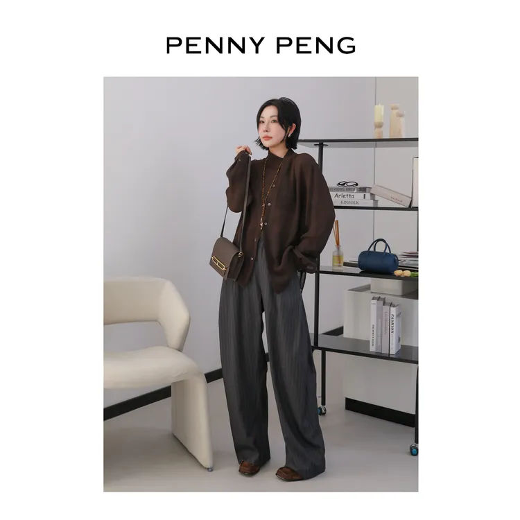 PENNYPENG 青岑素秋 黑标系列法式慵懒感不规则门襟褶皱长袖衬衫 