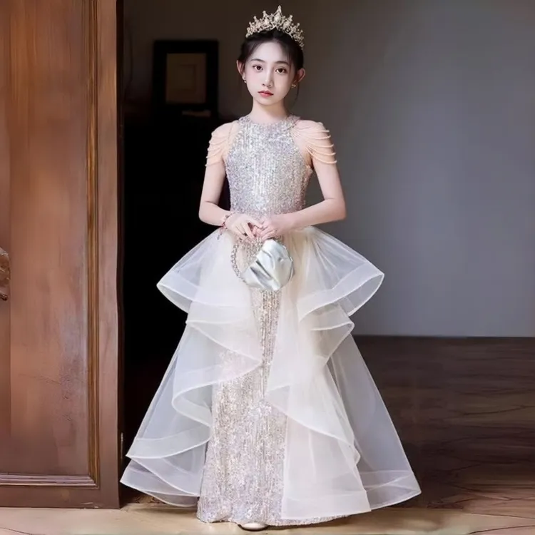 女童主持人礼服绝美人鱼公主裙高端儿童鱼尾走秀钢琴演奏演出服夏