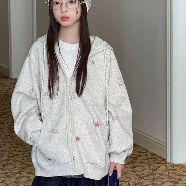 女童秋季外套连帽卫衣2025新款网红洋气中大童开衫休闲宽松上衣潮