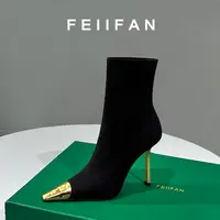 弹力瘦瘦靴2025秋冬新款女士细跟百搭方头高跟短靴3817