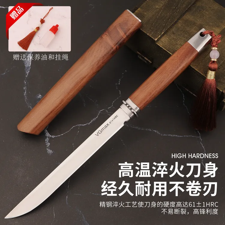 【爆】VGMax特制钢镜面锻造工艺一体精美木鞘多功能户外野营水果刀