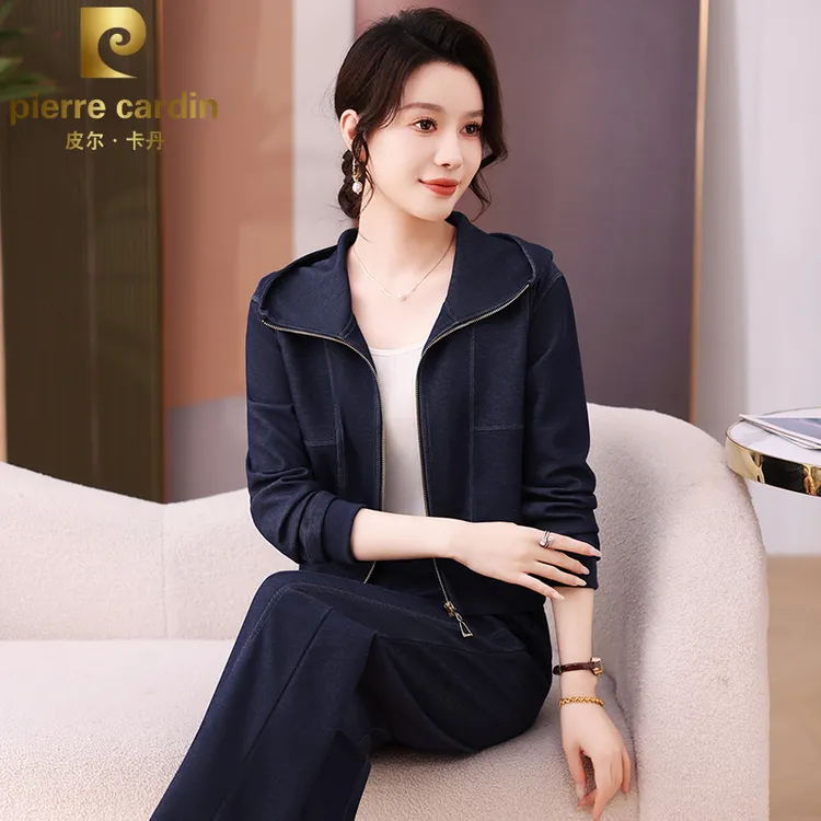 皮尔卡丹妈妈装秋装新款休闲运动服套装洋气卫衣外套女春秋两件套