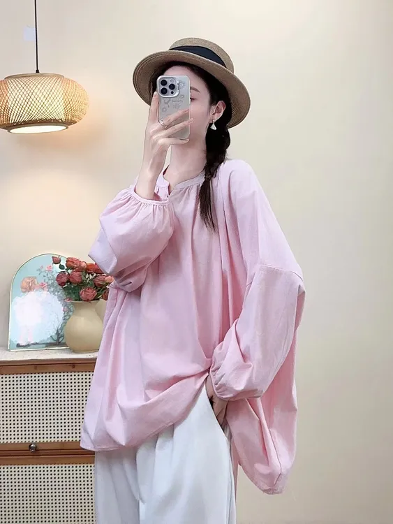 休闲设计感宽松上衣衬衫显瘦套头长袖灯娃娃衫大码女装