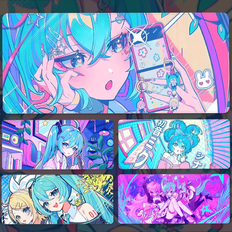 初音动漫卡通超大号橡胶鼠标垫电脑键盘桌垫男女办公室滑鼠垫