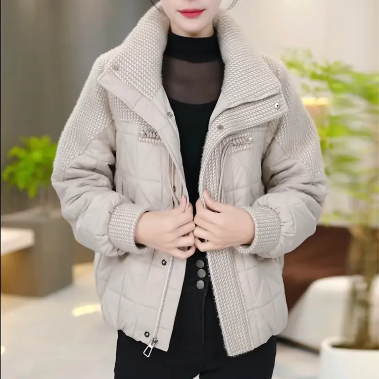 韩版菱格纹棉服女2025秋冬季新款巨好看加厚保暖通勤外套减龄上衣