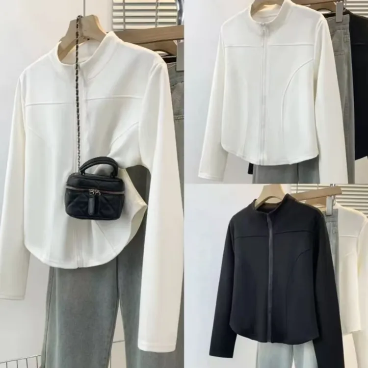 100-200斤大码女装胖mm秋款韩系纯色显瘦蛇骨纹立领外套上衣2528