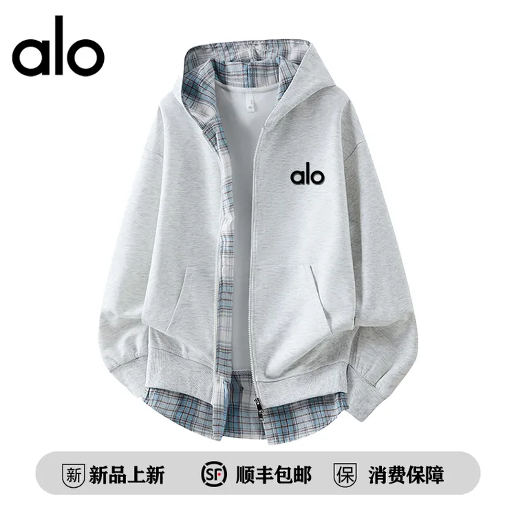 【官方奥特莱斯】alo潮牌 美式时尚潮流学院风百搭连帽开衫卫衣外套