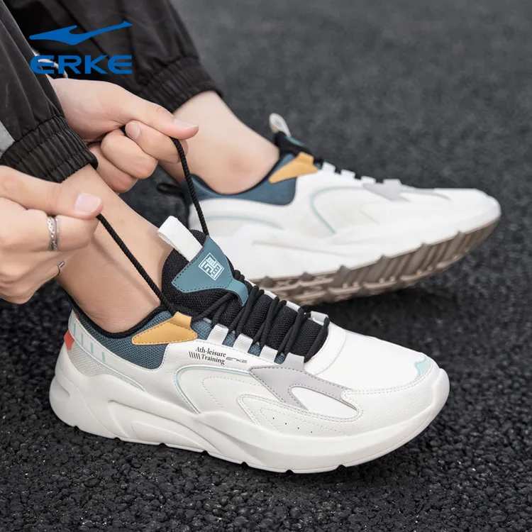 鸿星尔克男鞋子男款爆款2025新款秋冬款男士运动鞋皮面防水跑步鞋