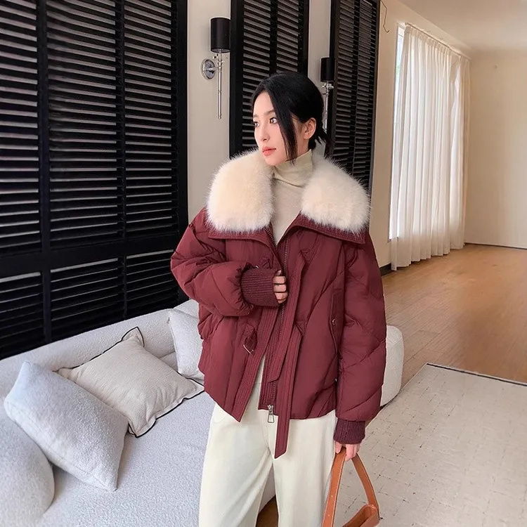 2025年冬季新款羽绒棉服女短款加厚棉衣时尚百搭宽松大毛领棉袄外