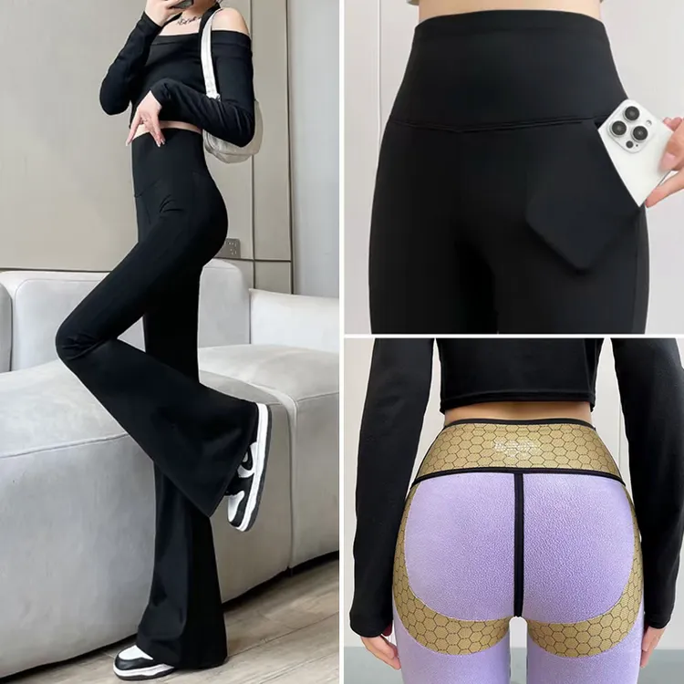 前口袋加绒微喇裤2025秋冬加厚喇叭裤升级黑金鲨鱼裤高腰显瘦保暖