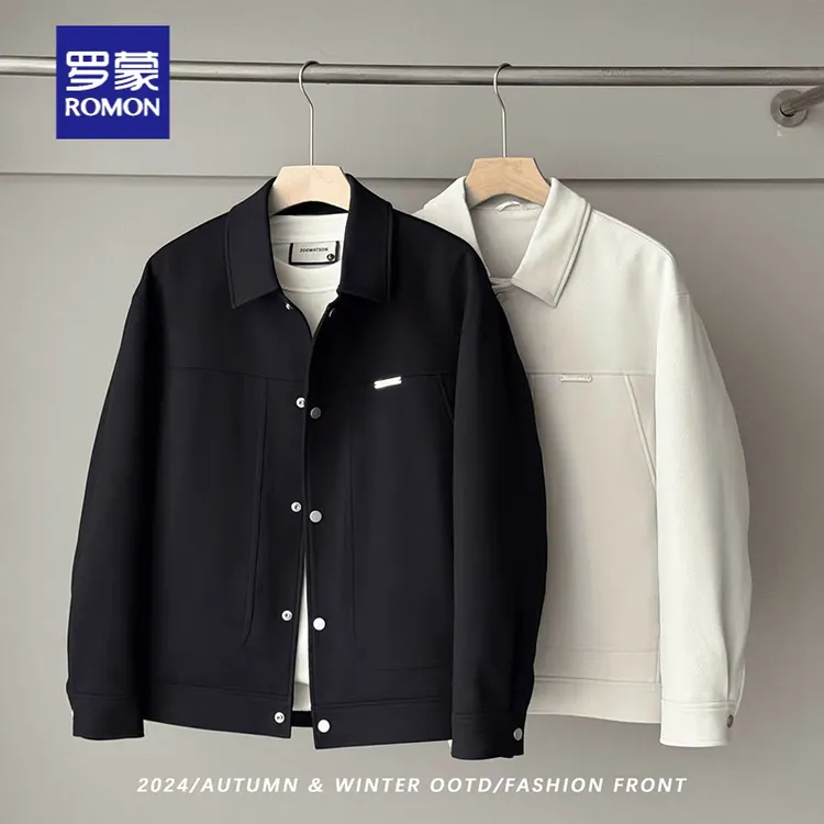 【90白鸭绒】罗蒙极简风纯色简约时尚百搭休闲男士翻领羽绒服外套