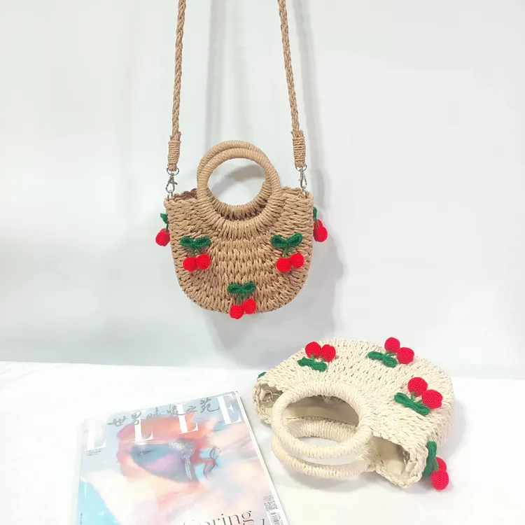 单根斜挎包时尚编织编织包包针织卡通跨境草莓草编包单肩小包包