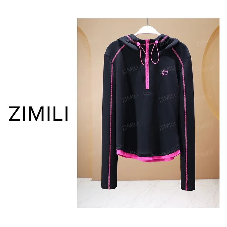 【亮哥女装】2025秋冬新品《馥郁系列》黑色高弹显瘦连帽卫衣26150-B5