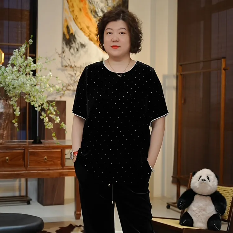 金雀绫【璀璨星河】100桑蚕丝烫钻链条设计加宽加大小衫SZA2S464