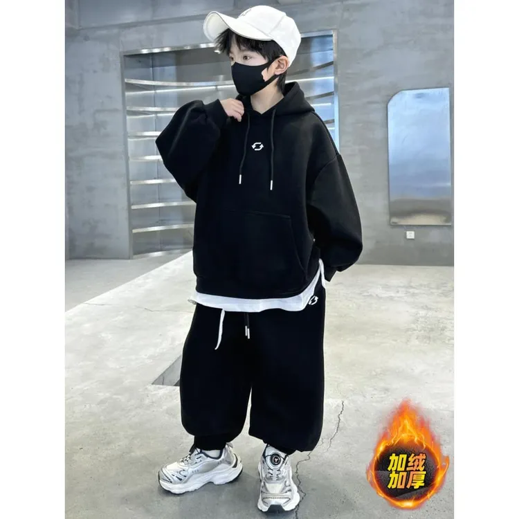 MK&UR.BV男童秋冬套装加绒款2025新款痞帅儿童卫衣运动服帅气时髦