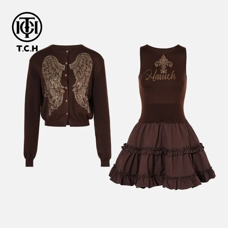 TCH私服烫钻工艺秋季百搭老钱风时尚套装女T75C07E1047轻奢tch