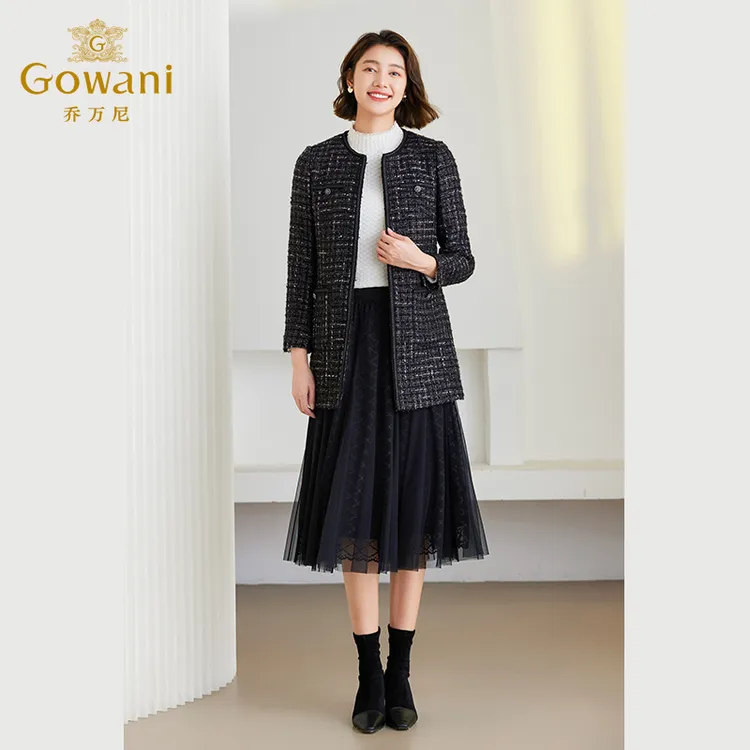 Gowani/乔万尼小香风粗花呢绵羊毛大衣高级感商场同款ET4A869501