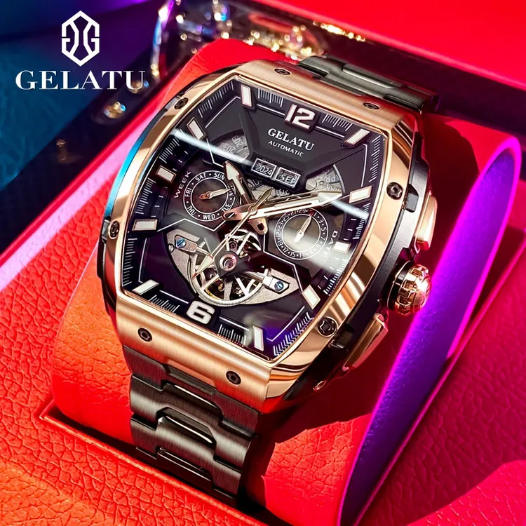 2025新款格拉图正品男士酒桶型全自动镂空机械机芯高颜值手表6013