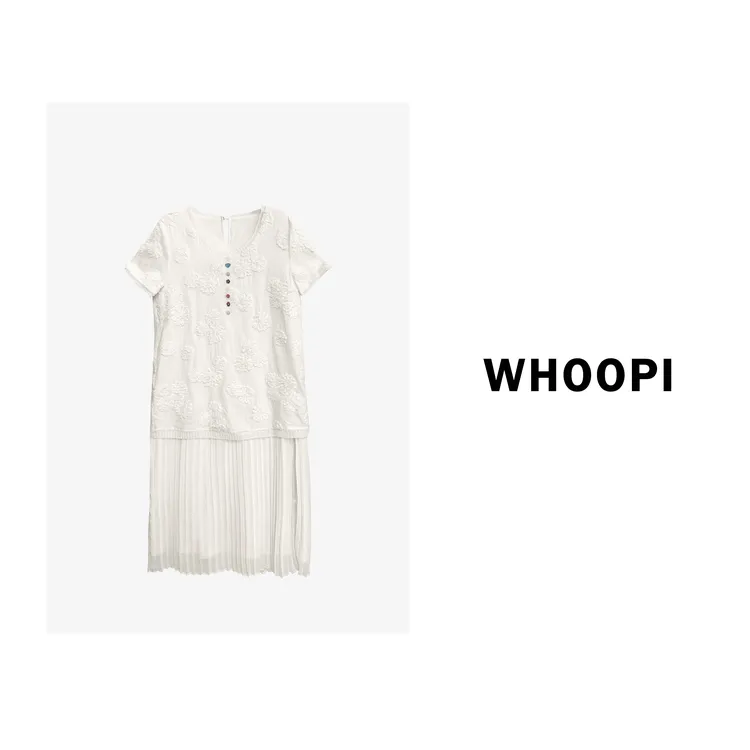 【Whoopi】【清风茉白】重工刺绣气质拼接仙女长裙休闲度假风连衣裙