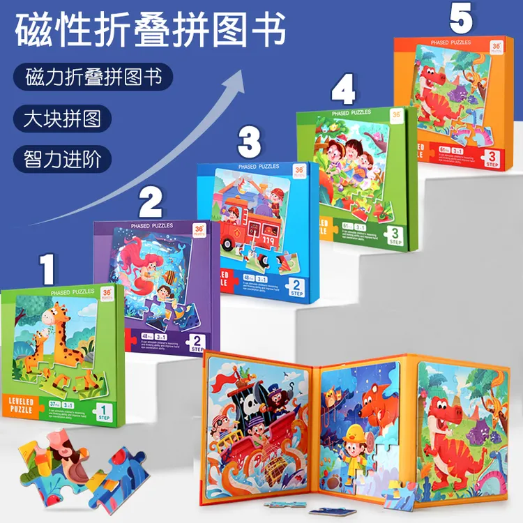  儿童进阶磁性拼图3-6岁儿童早教益智玩具亲子玩具书夹式拼图玩具