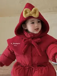 7-Seven原版2025冬季 女童羽绒服 披肩蝴蝶结百搭休闲加厚羽绒服