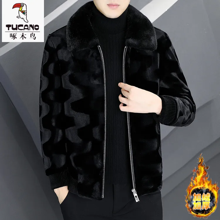 啄木鸟高级男士毛呢外套秋冬季加绒加厚翻领夹克修身呢子大衣短款