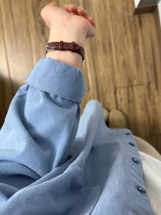 斜纹棉蓝色衬衫女上衣内搭秋冬季叠穿衬衣小个子外套早春上衣长袖