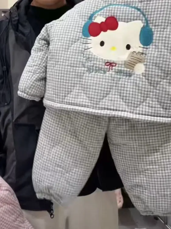 女童睡衣2025冬季新款儿童可爱卡通猫连帽耳朵上衣保暖裤子套装