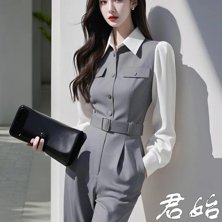 灰色连体裤秋装女款爆款2025新款小众炸街高级感女装