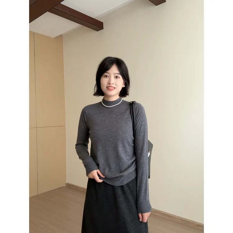 「云柔」半高领基础纯色48支羊毛精纺针织打底衫女常规款Q0451
