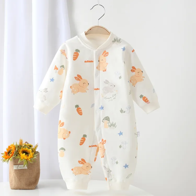 秋冬婴儿连体棉袄新生儿薄款棉衣0-12个月宝宝夹棉爬服外穿棉服