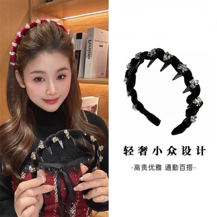 高颅顶丝绒水钻大波浪发箍女2025新款洗脸防滑压发卡碎发整理头箍