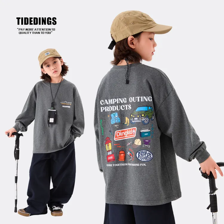 叮叮家童装儿童长袖t恤2025新款中大童山系T恤纯棉男童帅气打底衫