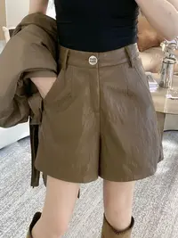 高腰A版皮短裤40787