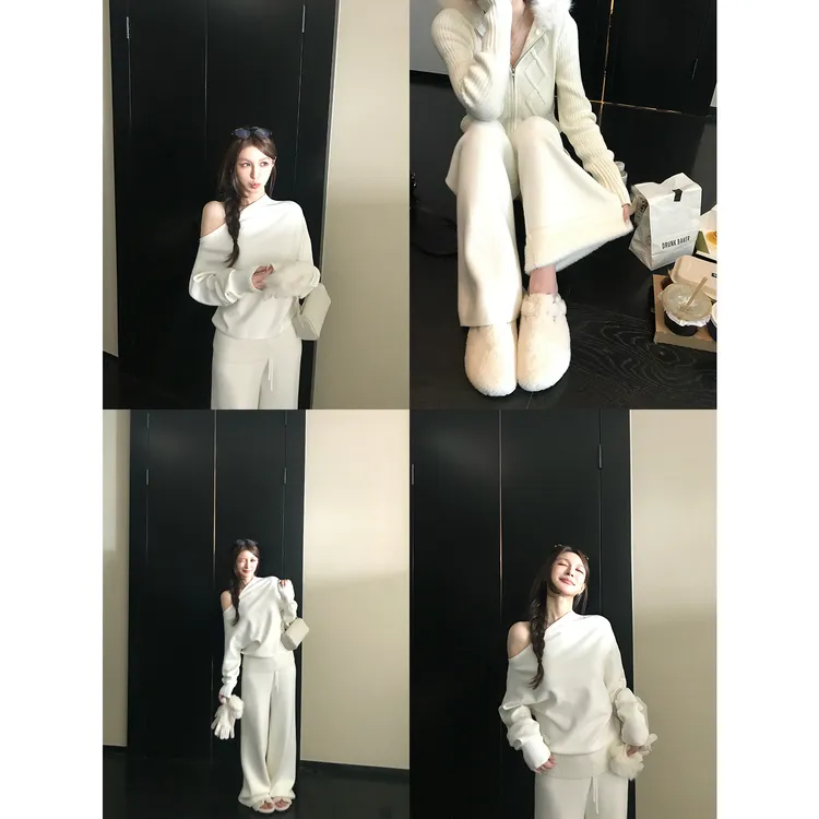 Skk Store 'Original松弛港女'软糯莫代尔混纺纱 慵懒休闲毛织裤