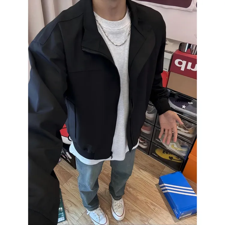 黑色立领三防教练外套男款秋季高级感痞帅美式短款飞行夹克棒球服